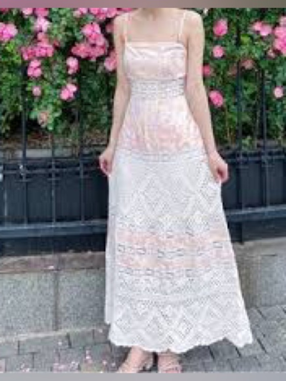 Free People White Lace Maxi Dress with Pink Lining